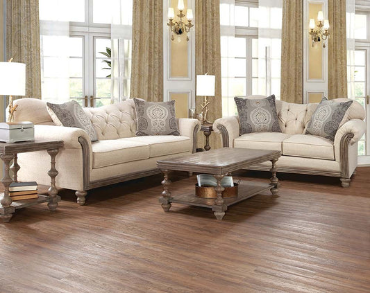Parchment Tufted Sofa and Loveseat