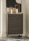 Arkenton California King Panel Bed with Mirrored Dresser, Chest and Nightstand