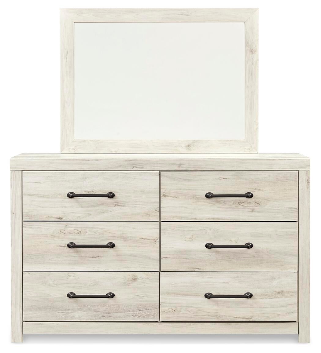 Cambeck King Panel Bed with 2 Storage Drawers with Mirrored Dresser, Chest and Nightstand