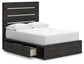 Delmorta Full Panel Bed with Storage, Dresser, Mirror and Nightstand