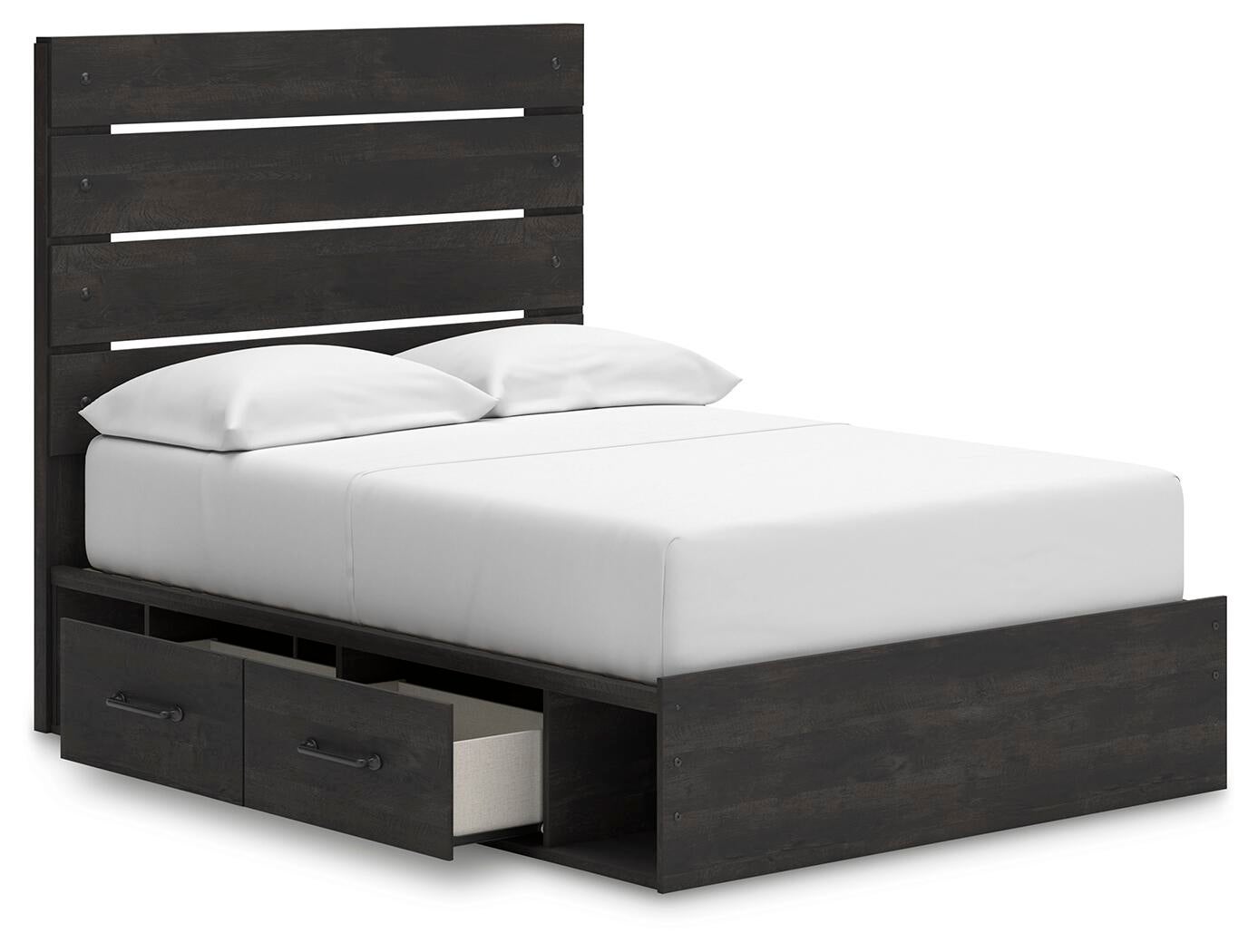 Delmorta Full Panel Bed with Storage, Dresser and Mirror