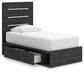 Delmorta Twin Panel Bed with Storage, Dresser and Mirror
