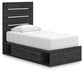 Delmorta Twin Panel Bed with Storage, Dresser, Mirror and Nightstand