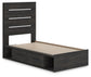 Delmorta Twin Panel Bed with Storage, Dresser, Mirror and Nightstand