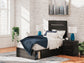 Delmorta Twin Panel Bed with Storage, Dresser, Mirror and Nightstand