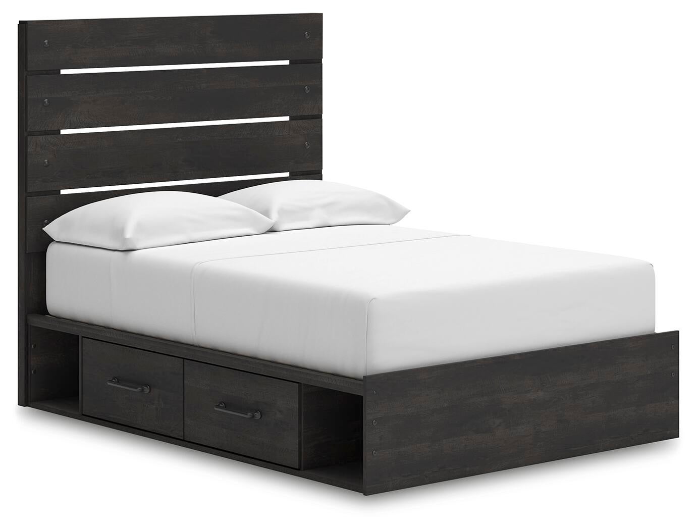 Delmorta Full Panel Bed with Storage, Dresser, Mirror, Chest and Nightstand