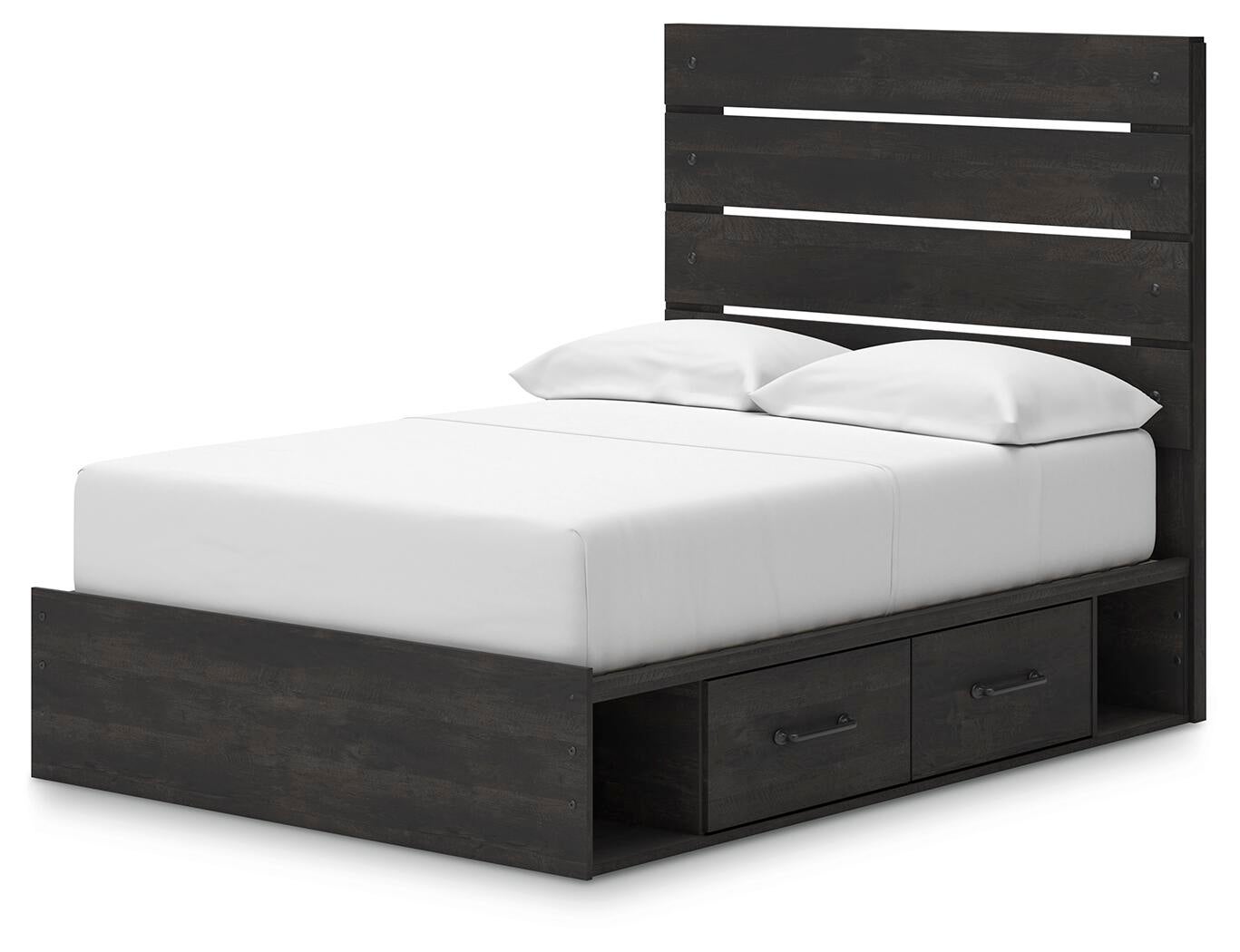 Delmorta Full Panel Bed with Storage, Dresser, Mirror, Chest and Nightstand