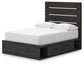 Delmorta Full Panel Bed with Storage, Dresser, Mirror, Chest and Nightstand