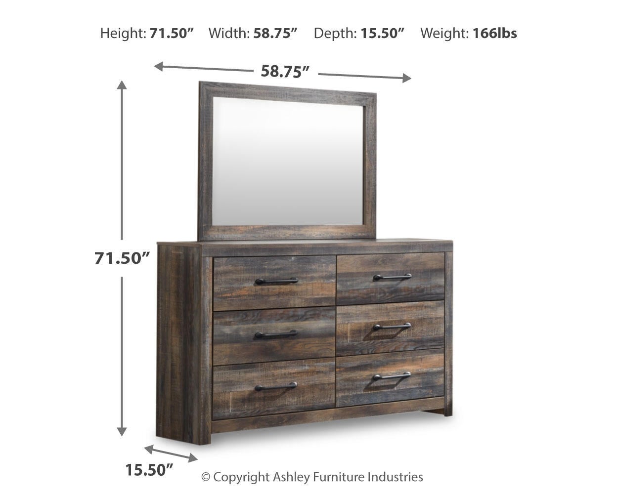 Drystan Queen Panel Bed with 2 Storage Drawers with Mirrored Dresser
