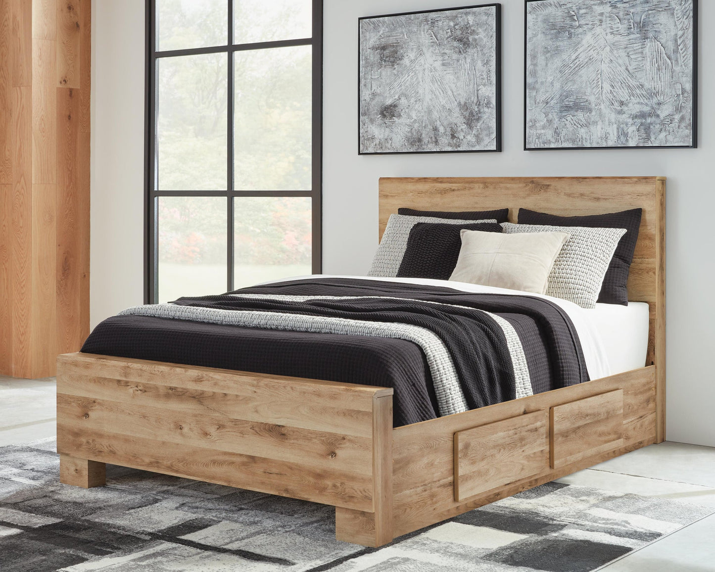 Hyanna Queen Panel Bed with 2 Side Storage, Dresser, Mirror, Chest and Nightstand