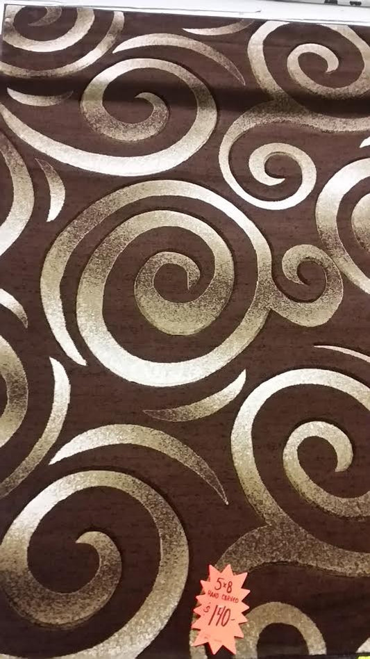 0772 Chocolate Hand Carved Rug 5x8