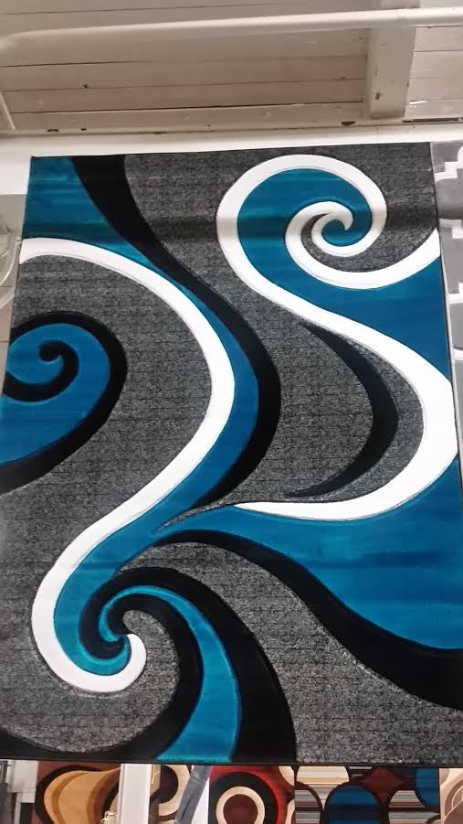 327 Turquoise Hand Carved Rug 5x8