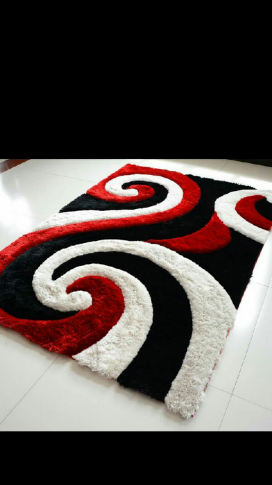 886 Red-Black-White Shaggy 3D Rug 5x8