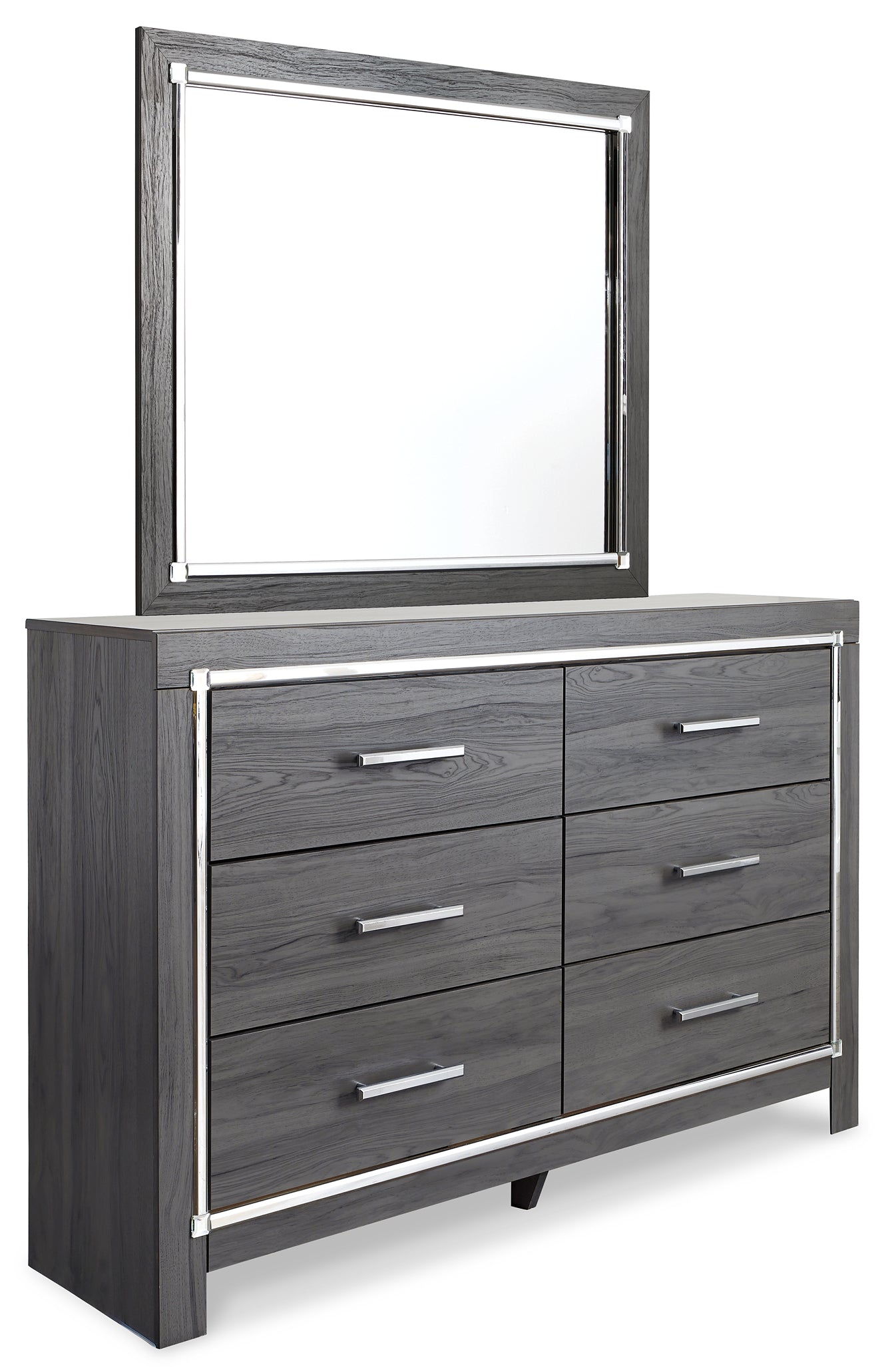 Lodanna King/California King Upholstered Panel Headboard with Mirrored Dresser and 2 Nightstands
