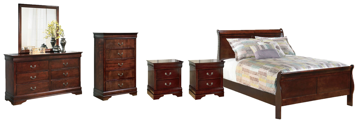 Alisdair Full Sleigh Bed with Mirrored Dresser, Chest and 2 Nightstands
