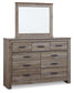 Zelen Queen/Full Panel Headboard with Mirrored Dresser, Chest and 2 Nightstands