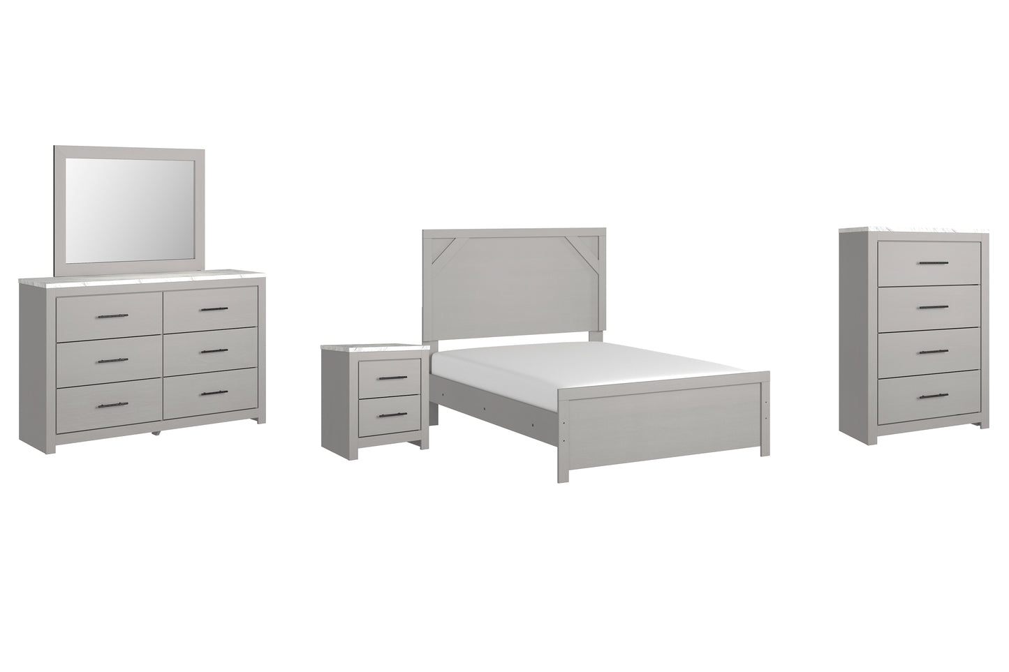 Cottonburg Full Panel Bed with Mirrored Dresser, Chest and Nightstand