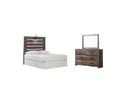 Drystan Twin Panel Headboard with Mirrored Dresser