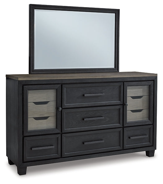Foyland Queen Panel Storage Bed with Mirrored Dresser and Chest
